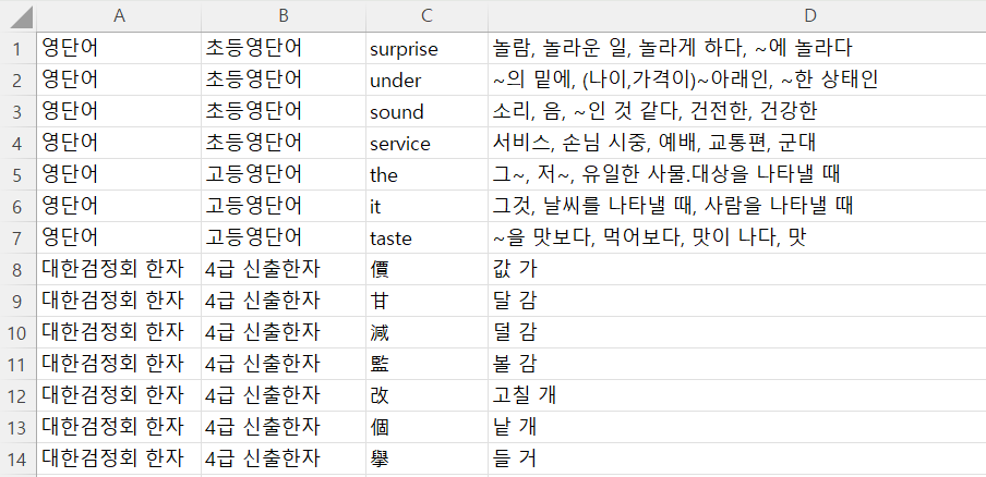 엑셀 업로드 샘플